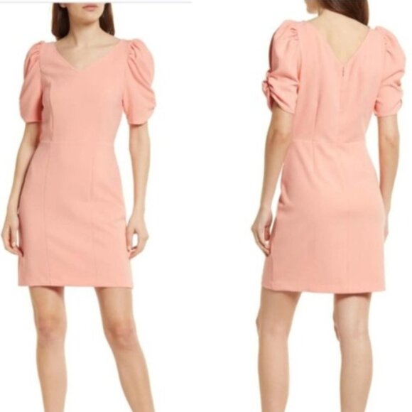 Chelsea28 Short Sleeve V Neck Sheath Dress - Peach Pink - size Small - Picture 9 of 9